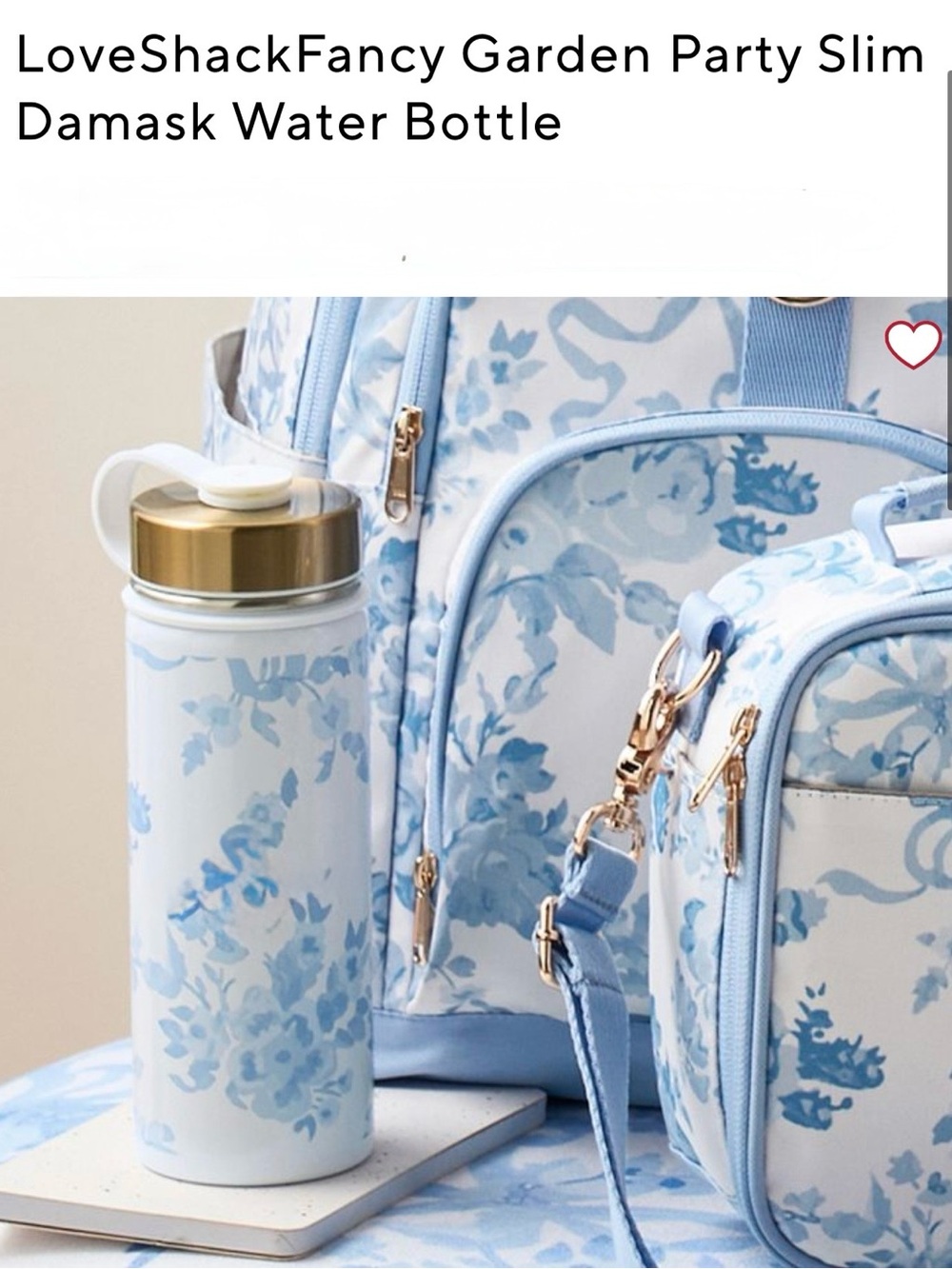 LoveShackFancy Kids Pottery Barn Kids Light Blue Floral Water Bottle - Gold Lid